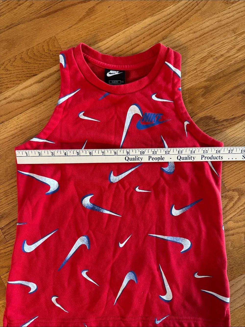 Nike Red Tank Top with Blue & White Swoosh Print thicker feel